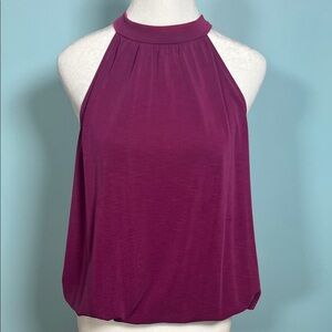 Green Envelope Chic Preppy Halter Magenta Blouse Top with Elastic Waist Size XL